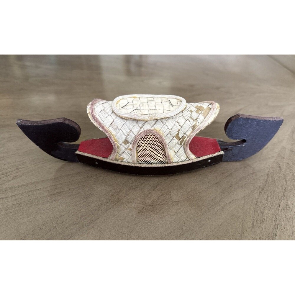 Vintage Small  Wooden Hand Made Oriental Boat Decoration, Boat Is 10.25 X 3 “